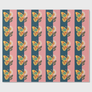 Papel De Presente Decoração de borboleta colorida com elementos flor