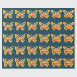 Papel De Presente Decoração de borboleta colorida com elementos flor