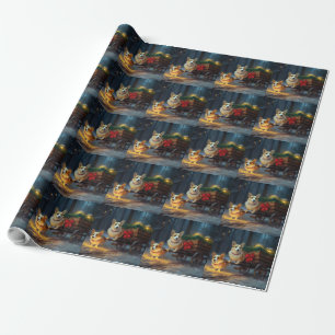 Papel De Presente Decoração de Natal Corgi Snowy Sleigh