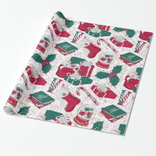 Papel De Presente decoração de natal vermelha branca 