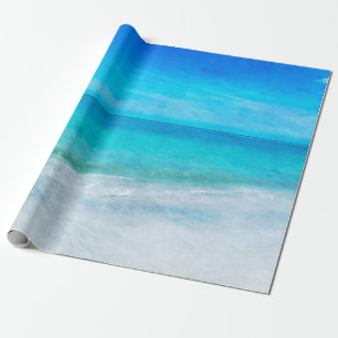 Papel De Presente Decoração de praia costeira em azul-azul-azul-tu