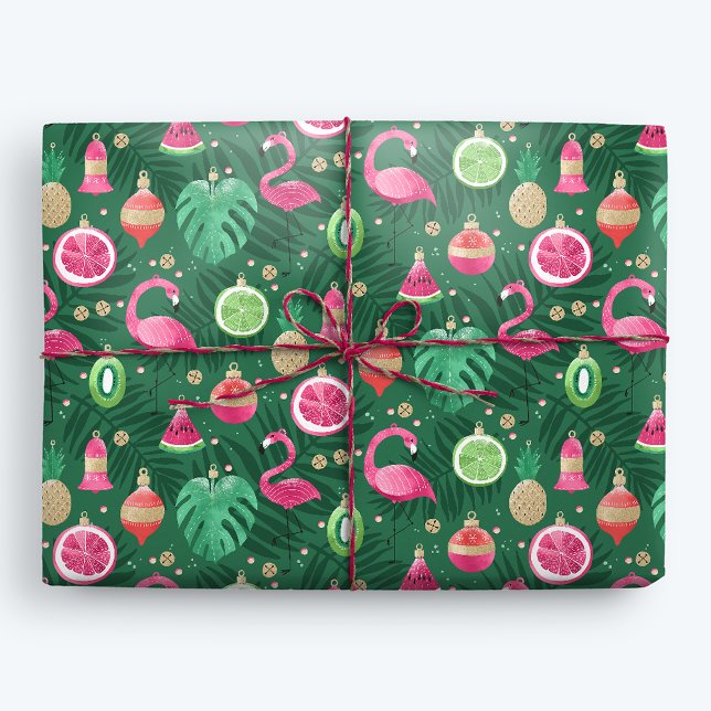 Papel De Presente Decoração Tropical de Flamingo de Natal (Criador carregado)