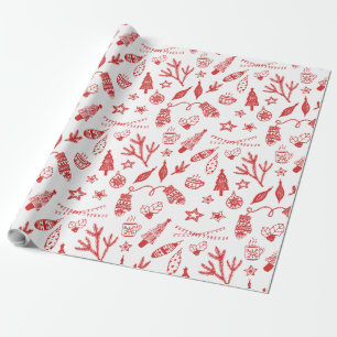 Papel De Presente Decorações de Natal Desenhadas à Mão Conjunto de F