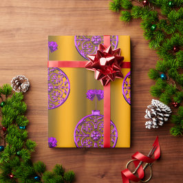 Papel De Presente Decorações de Natal Roxo em Dourado
