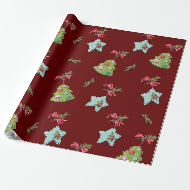 Papel De Presente Decorações do Natal Vermelho Profundo (Desenrolado)
