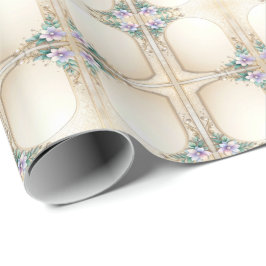 Papel De Presente Decorative Floral Frame with Pearls Wrapping Paper