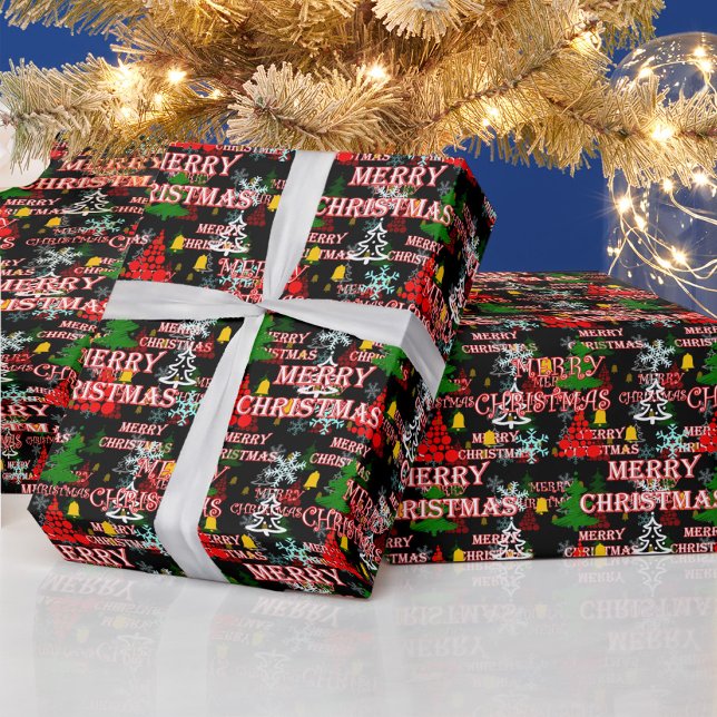 Papel De Presente Decorative Merry Christmas Text Pattern Design  (Criador carregado)