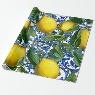 Papel de Presente Decorativo Limão Mediterrâneo