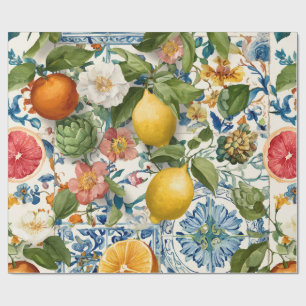Papel de Presente Decorativo Limão Mediterrâneo