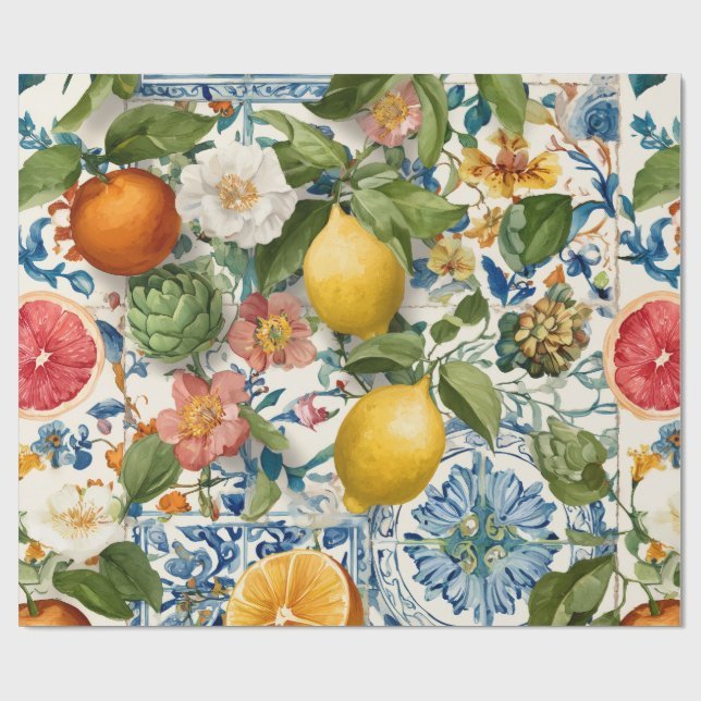 Papel de Presente Decorativo Limão Mediterrâneo (Aberto)