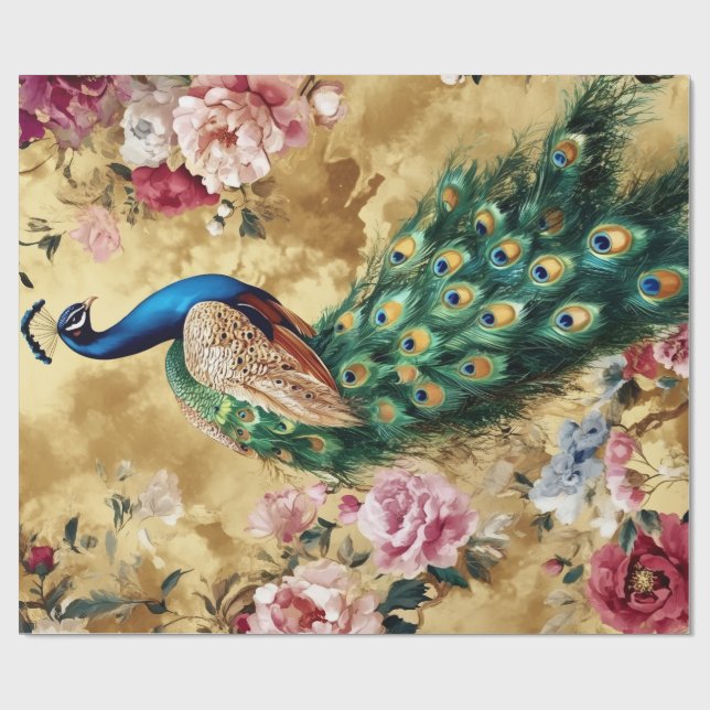 Papel de Presente Decorativo Pavão Oriental (Aberto)