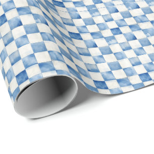 Papel de Presente Decorativo Xadrez Azul