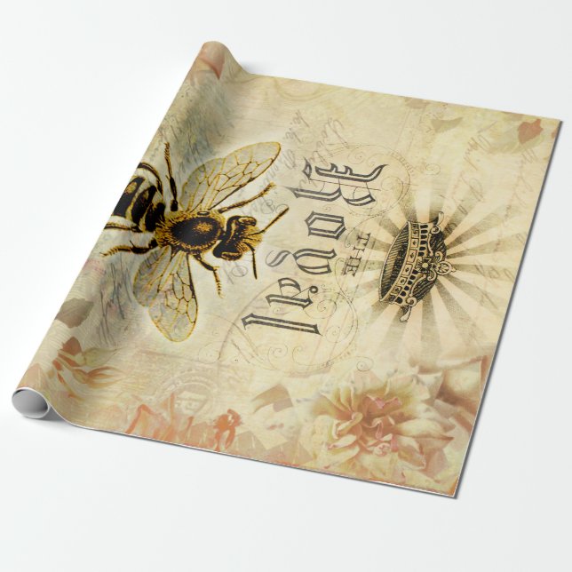 Papel De Presente Decoupage da Rainha Real Bee Ephemera (Desenrolado)