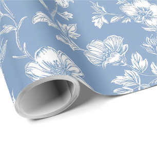 Papel De Presente Decoupage de Chinoiserie Azul e Branco