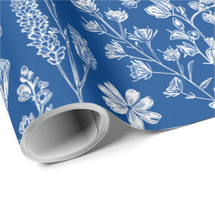 Papel De Presente Decoupage de Chinoiserie Azul e Branco