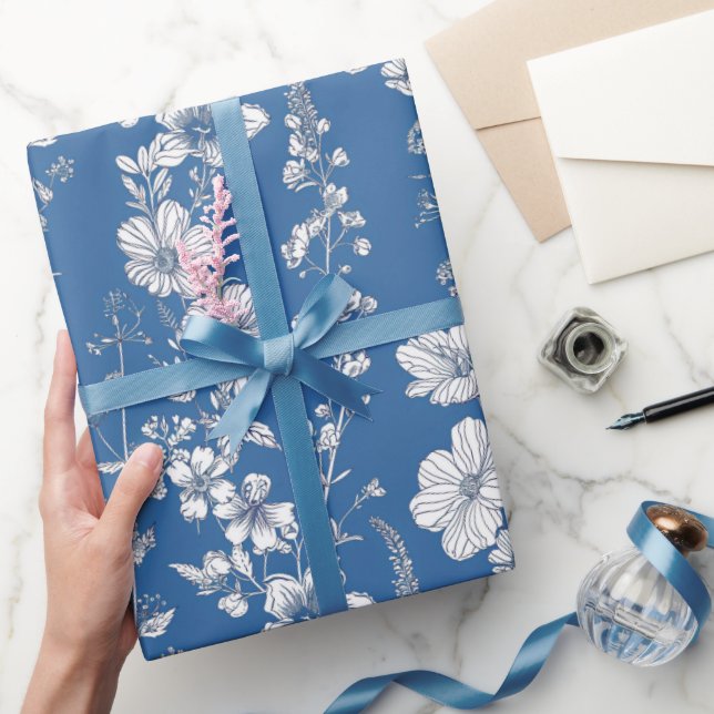 Papel De Presente Decoupage de Chinoiserie Azul e Branco (Presentear)