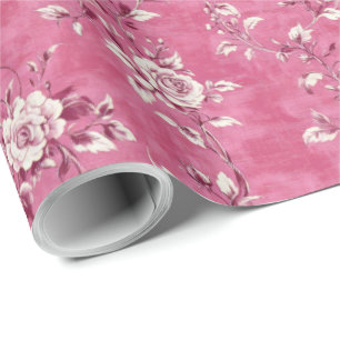 Papel De Presente Decoupage de Chinoiserie Floral Rosa Vintage