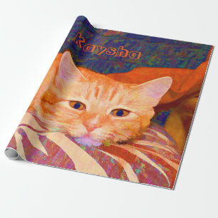 Papel De Presente Decoupage de Gato de Laranja Brilhante Engraçado