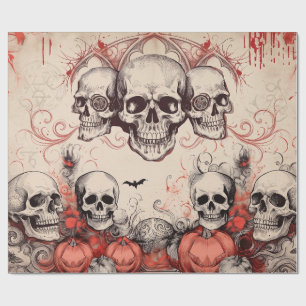 Papel De Presente Decoupage de Halloween no Estilo Vintage de Caveir