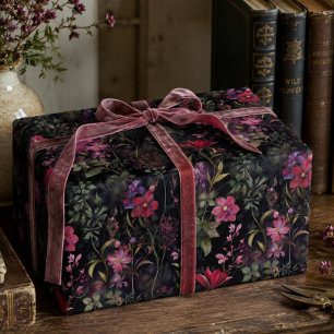 Papel De Presente Decoupage Floral Vitoriano Escuro Rosa Roxo