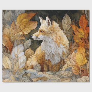 Papel De Presente Decoupage Raposa com Folhas de Outono Art Nouveau