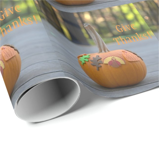 Papel De Presente Dêem Graças Laranja Abóbora Bonita  (Ponta do rolo)