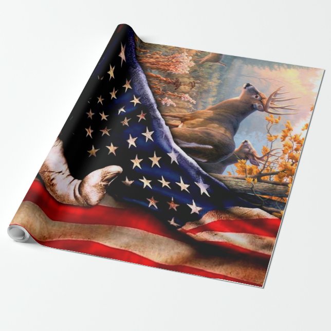 Papel De Presente Deer American Flag Blanket, (Desenrolado)