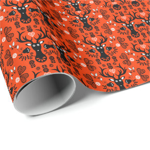 Papel De Presente Deer de Arte Folclórica Moderna