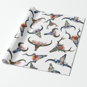 Papel De Presente Deer Horn Floral Pattern