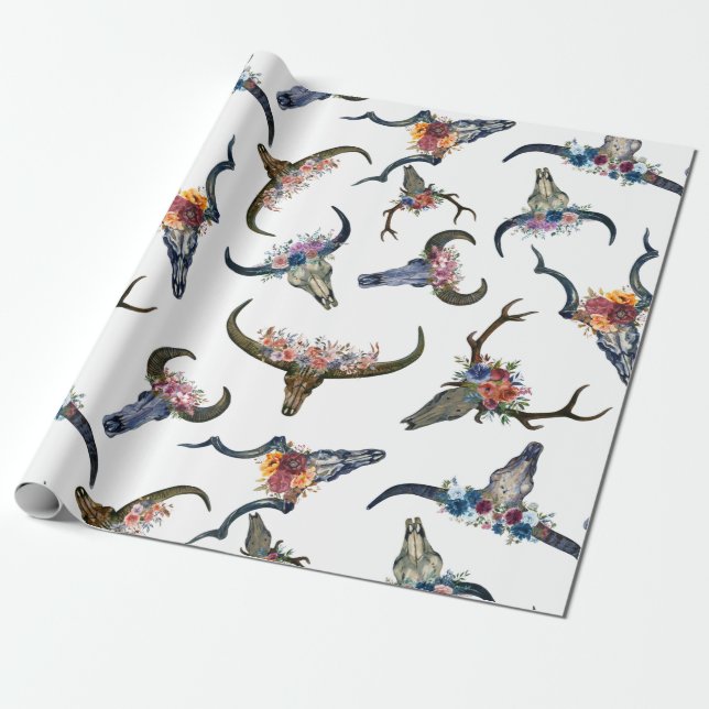 Papel De Presente Deer Horn Floral Pattern (Desenrolado)