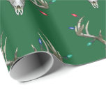 Papel De Presente Deer Hunting Christmas Lights in Antlers Wraps<br><div class="desc">Crânio de veado com luzes de Natal embrulhadas em suas galhadas.</div>