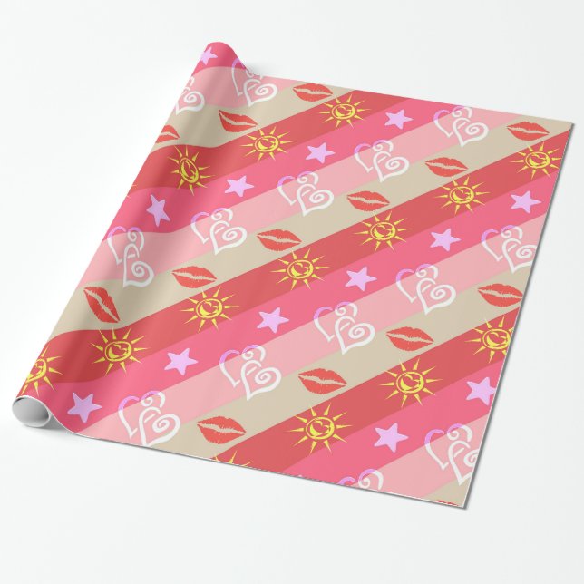 Papel De Presente Degraus Diagonais Rosa E bege (Desenrolado)