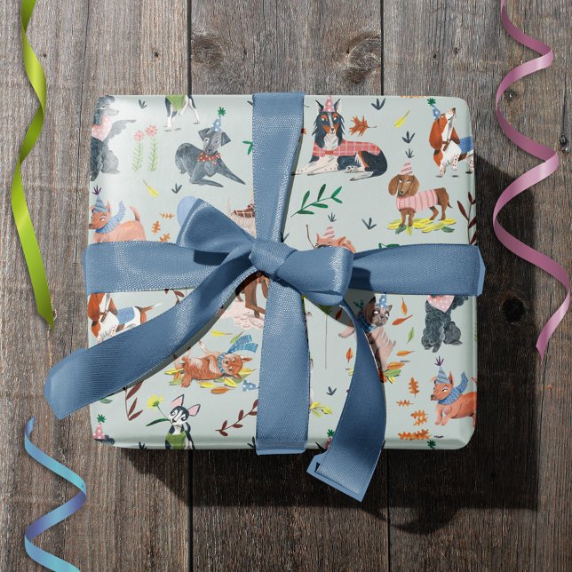 Papel De Presente Deixa o Cachorro Azul Pawy Festa de aniversário (Lets Pawty Blue Dog Puppy Birthday Party Wrapping Paper)
