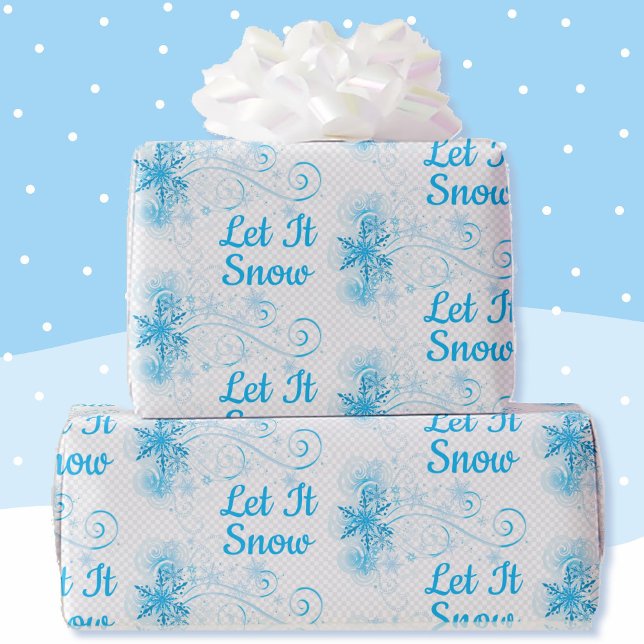 Papel De Presente Deixe Nevar Floco de Neve Azul Padrão Branco (Criador carregado)