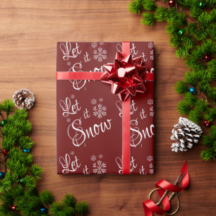 Papel De Presente Deixe Nevar Vermelho Branco Floco de Neve Natal