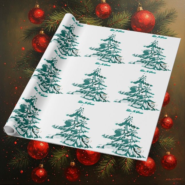 Papel De Presente Deixem-na Neve Aquarela Inverno Árvore de Natal (Let it Snow Watercolor Winter Christmas Tree Wrapping Paper)