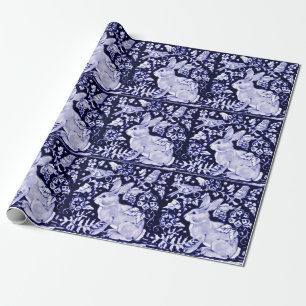 Papel De Presente Delft Blue Bunny Rabbit Birds Dedham Páscoa
