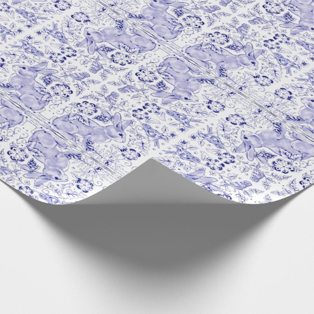 Papel De Presente Delft Blue Bunny Rabbit Birds Dedham Páscoa (Ponta)