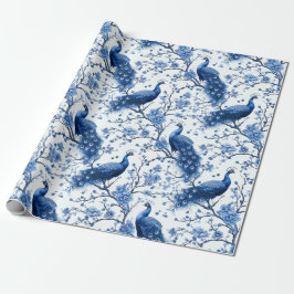 Papel De Presente Delft Blue Vintage Blue Chinoiserie Peacock