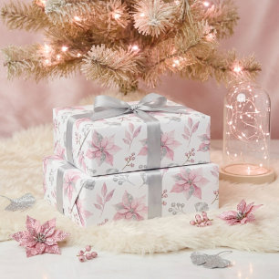 Papel De Presente Delicada Poinsettia Rosa Botânica de Inverno TMF26