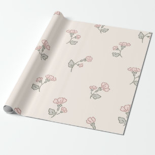 Papel De Presente Delicado Floral Desenhado à Mão em Pastel Suave
