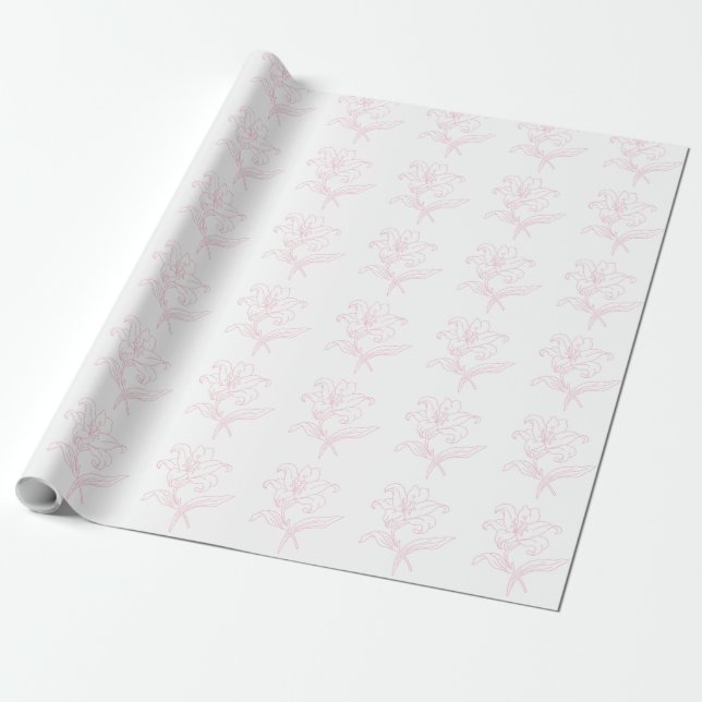 Papel De Presente Delicado Floral Rosa de Lírio em Linhas para Chá d (Desenrolado)