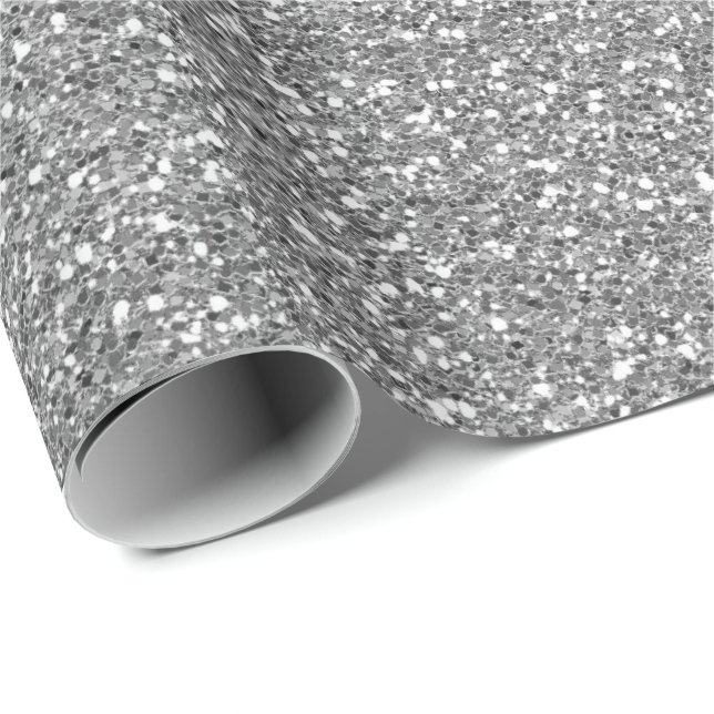 Papel De Presente Delicado Mínimo Glitter de Cinza Silver (Ponta do rolo)