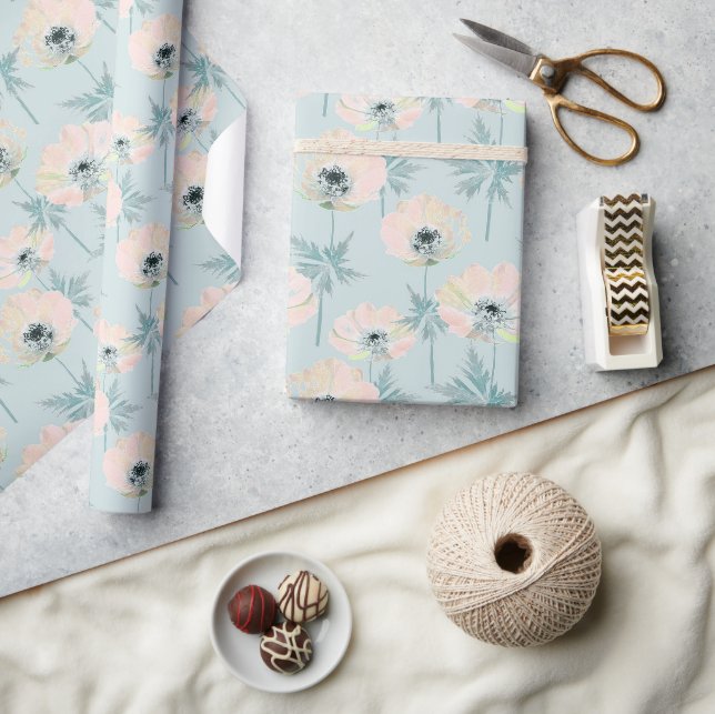 Papel De Presente Delicar anêmonas rosa. (Artesanato)