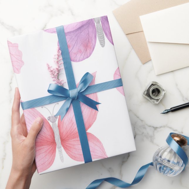 Papel De Presente Delicar Borboletas Rosa (Presentear)