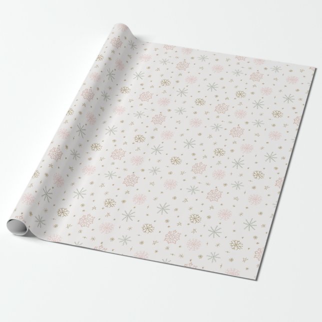 Papel De Presente Delicar Flocos de Neve e Estrelas em Creme (Desenrolado)