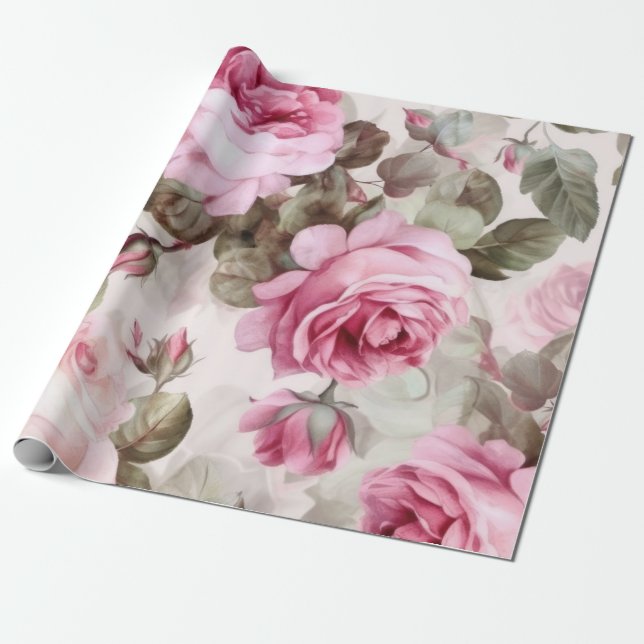 Papel De Presente Delicar Rosas Rosa Vintage (Desenrolado)