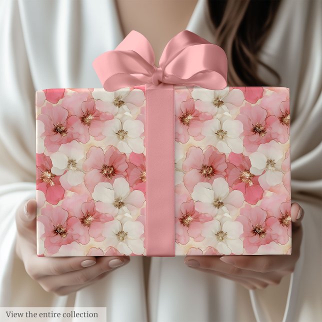 Papel De Presente Delicate dusty rose and gold floral paper wrap (Delicate dusty rose and gold floral paper wrap)