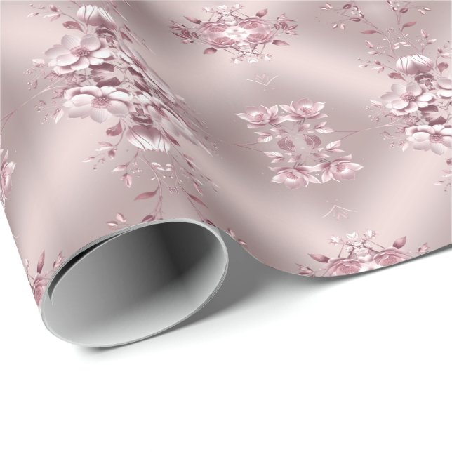 Papel De Presente Delicate Pink Floral Wrapping Paper (Ponta do rolo)