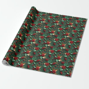 Papel De Presente Delícia de Natal em 3D - Holly Sai e Berries